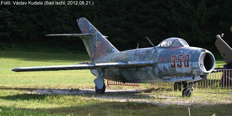 Kép a Mikojan-Gurjevics MiG-15 típusú, 350 oldalszámú gépről.