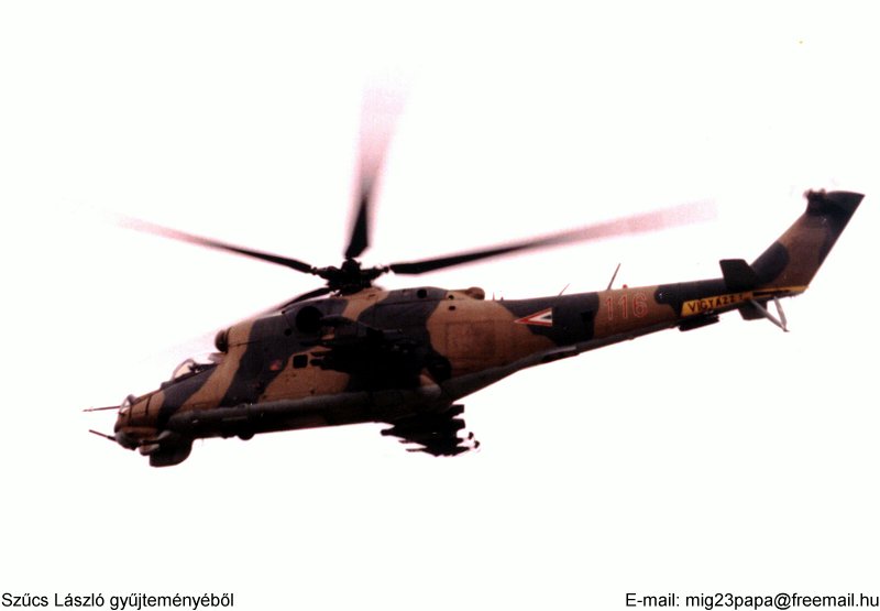 Kép a Mil Mi-24 típusú, 116 oldalszámú gépről.