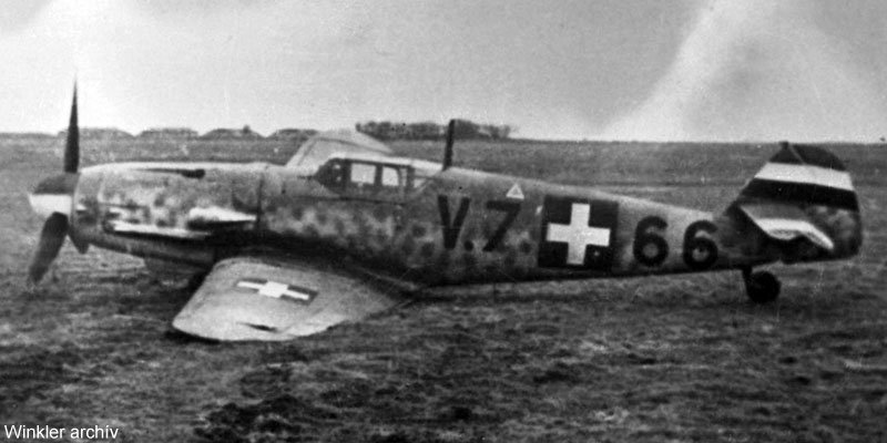 Kép a Messerschmitt Bf 109 típusú, V.766 oldalszámú gépről.