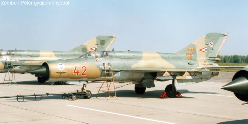 Kép a Mikojan-Gurjevics MiG-21 típusú, 42 oldalszámú gépről.