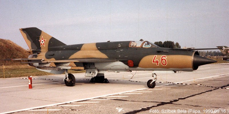 Kép a Mikojan-Gurjevics MiG-21 típusú, 46 oldalszámú gépről.